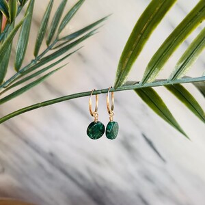 Dark Green Aventurine Earrings, 14k Gold Filled Hoops, Sterling Silver, Gemstone Earrings, Dainty, Gifts for Her image 1