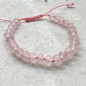 Rose Quartz Bracelet, Dainty, Adjustable, Macrame, Beaded Bracelet