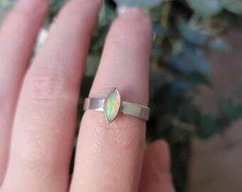 Handgemaakte ring met opaal, marquise-opaal, 925 sterling zilver, cadeau voor haar