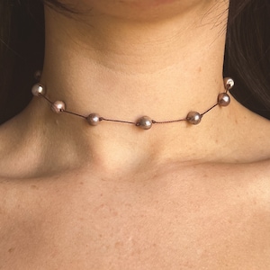 Mauve Freshwater Pearl Necklace, Waterproof, Pearl Choker, Macramé, Adjustable Necklace