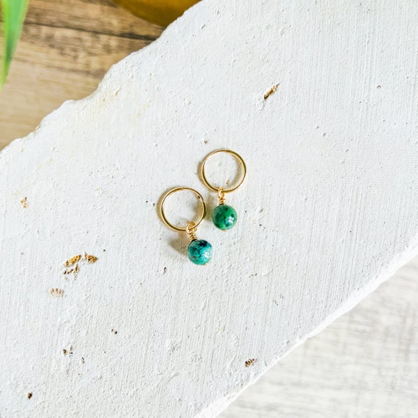 Chrysoprase Hoops, Green Chalcedony, 14k Gold Filled, Sterling Silver, Gemstone Earrings, Dainty, Gold Hoops, Gifts for Her