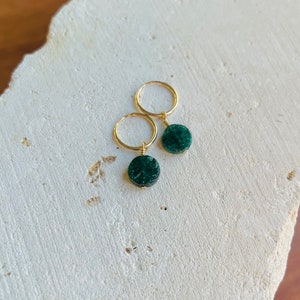 Dark Green Aventurine Earrings, 14k Gold Filled Hoops, Sterling Silver, Gemstone Earrings, Dainty, Gifts for Her image 3