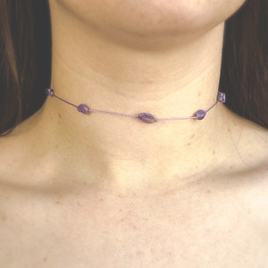 Charoite Necklace, Gemstone Necklace, Dainty, Macramé, Crystal Choker