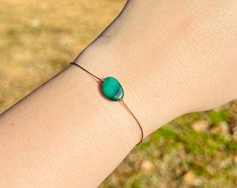 Malachite Bracelet, Nylon Cord, Adjustable, Macramé, Rose Quartz, Gifts for Her