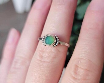 Handmade Chrysoprase Ring, 925 Sterling Silver, Boho Ring, Hammered Ring, Gifts For Her