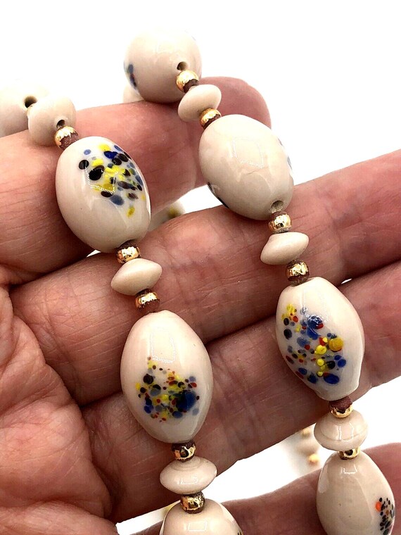 Vintage Murano Lampwork Confetti Milk Glass Bead … - image 3