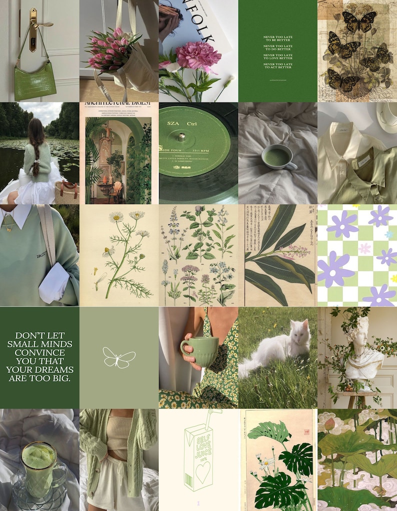 Aesthetic Green Collage Kit 100 Pcs Room Decor Digital - Etsy