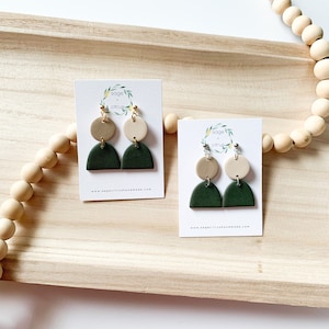 Tan/Olive Neutral Dangles, clay earrings, handmade earrings, hypoallergenic, lightweight earrings, statement earrings, gift for her