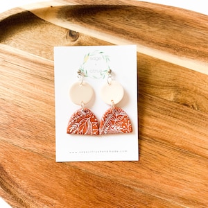 Floral Patterned Dangles, fall clay earrings, autumn jewelry, lightweight earrings, statement jewelry, hypoallergenic, gift for her