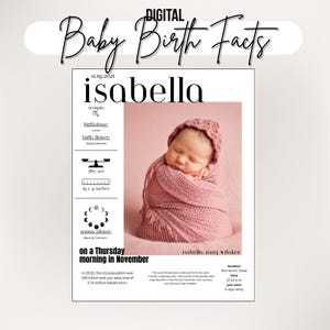 Elegant Personalized Baby Birth Stats, Simple Birth Stats, Baby Birth Facts, Baby Info, Canva Template, Digital Download, Instant Download