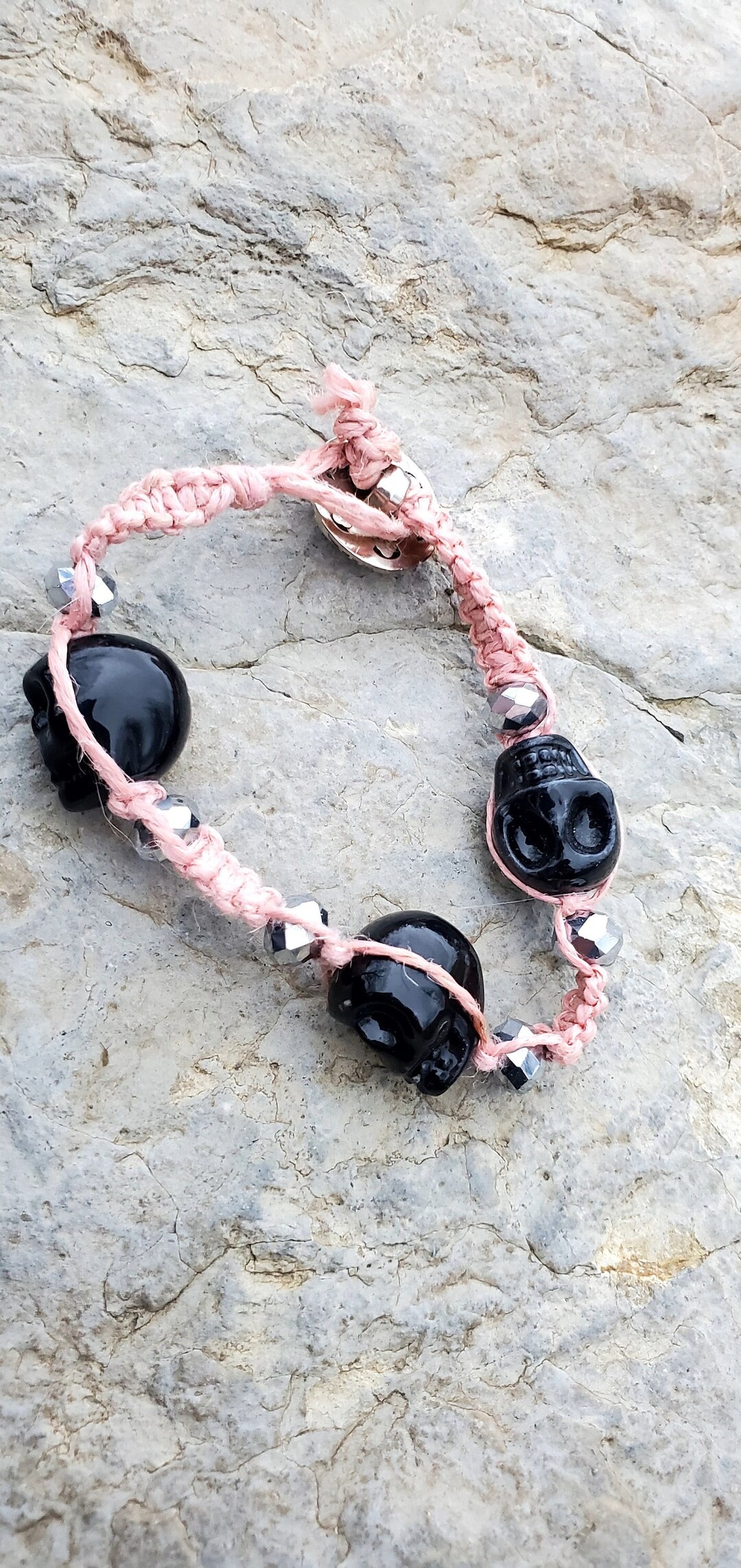 Black/pink Skulls Bracelet Macrame With Jute Cord - Etsy