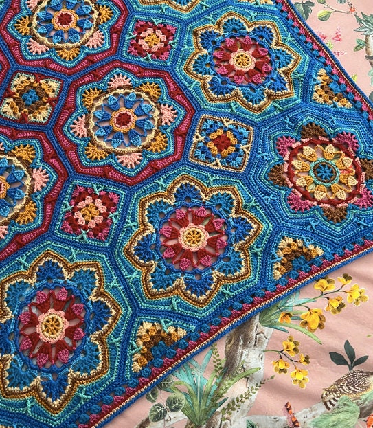 15 Persian Tile Crochet Patterns for Blankets, Pillows, and Colorful Home Decor 14 Persian Tiles Crochet Blanket Pattern with Marrakesh Yarn Pack