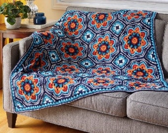 Persian tiles  - Original Blue  crochet blanket - yarn and pattern pack.