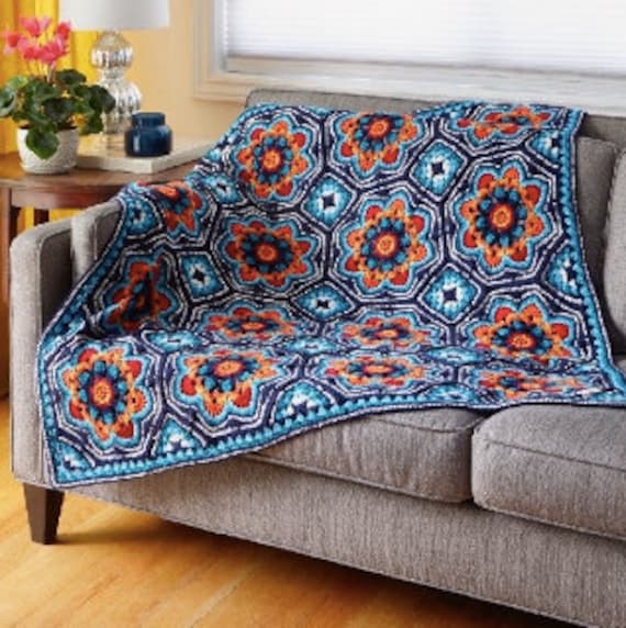Persian tiles  - Original Blue  crochet blanket - yarn and pattern pack.