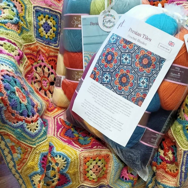 Carreaux persans - couverture au crochet Eastern Jewels - lot de laine et motif. Egalement disponible dans le bleu original et maintenant dans le magnifique Marrakech.