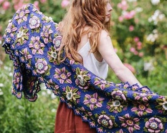 Climbing Rose wrap YARN PACK designed by Janie Crow , this stunning crochet wrap has everything you need to make to your own fabulous wrap.