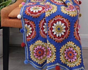 The Blue House crochet blanket YARN PACK and pattern, designed by Janie Crow.