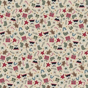 Lynette Anderson - Drei Weise Pinguine, Weihnachtsstoff, Creme Hintergrund