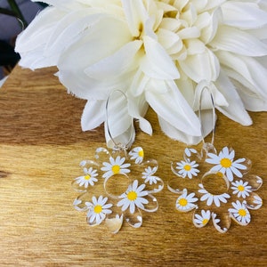 Acrylic Daisy Earrings | Spring Earrings | Daisy Earrings | Hoop Earrings