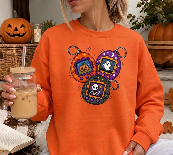 Retro Halloween Sweatshirt, Cute Spooky Crewneck, Pumpkin Ghost Skeleton Sweatshirt, Y2K Halloween Shirt
