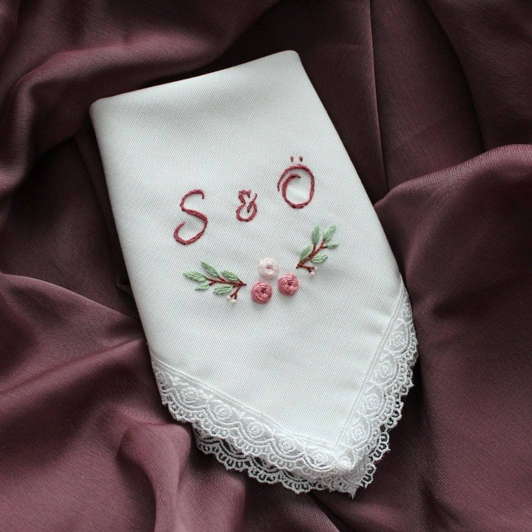 Personalized Handkerchief Custom Wedding Gift Floral Hand