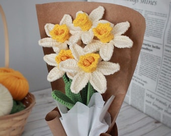 Crochet Daffodil Flower Bouquet | Handmade Knitted Narcissus