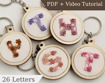 Initial Keychain | Floral Alphabet Embroidery Design for Beginner PDF Pattern + Video Tutorial | Instant Digital Download