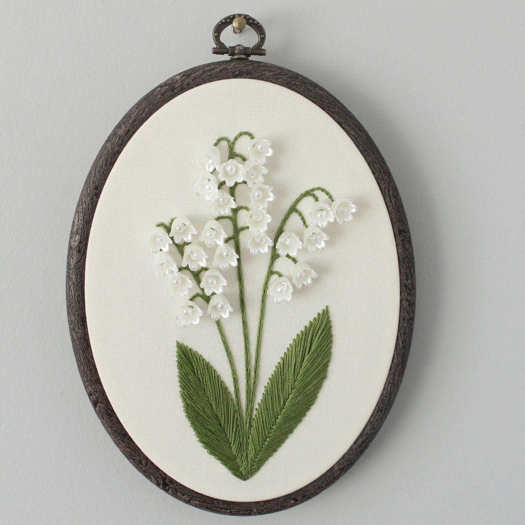 Lily of the Valley Embroidery Hoop Art Embroidery Wall Decor 3D Floral