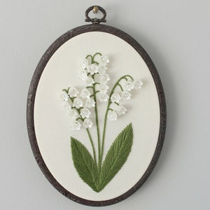 Lily of the Valley Embroidery Hoop Art - Embroidery Wall Decor - 3D Floral Hand Embroidery