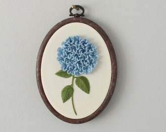 Hydrangea Embroidery Wall Art - 3D Floral Hand Embroidery Hoop Art