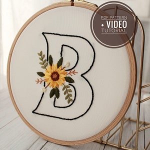 Sunflower Letter Embroidery PDF Pattern, Floral Alphabet Hand ...
