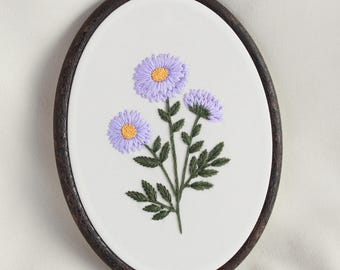 Aster Flower Embroidery Hoop Art - September Birth Flower