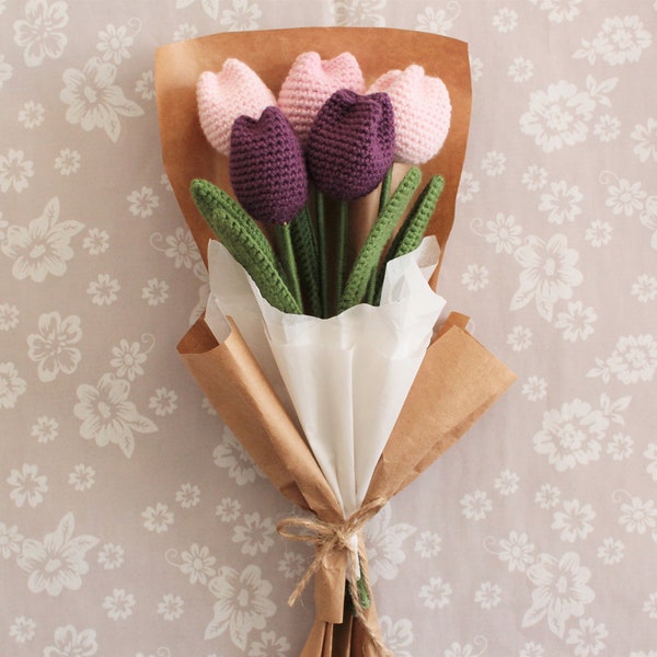 Bouquet de tulipes au crochet | Fleurs de tulipes tricotées à la main