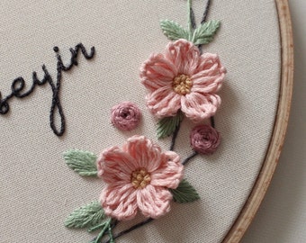 Custom Floral Name Embroidery Hoop