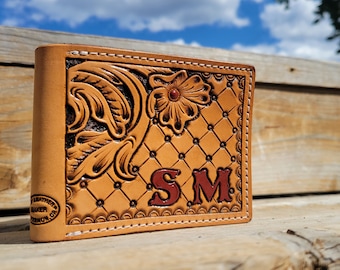 Personalized Men&#39;s leather tooled wallet