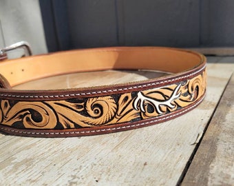 Belt - custom belt - tooled belt - leather belt- western belt - buckstitch belt-anniversary gifts, wedding, memorial day, gifts for him.