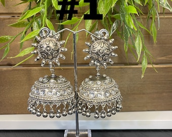 Oxidized Silver Jhumka Earrings: Indian Boho Jewelry