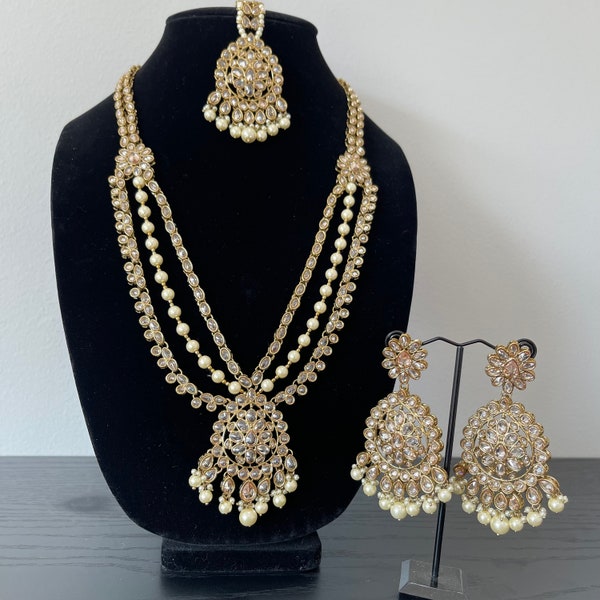 Long Antique Polki Necklace/Indian Long Necklace/Pakistani Jewelry/Necklace Mala/Indian Jewelry/Punjabi Jewelry/Indian Wedding/Rani Haar