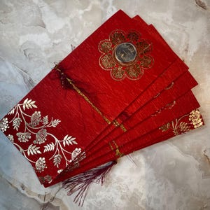 Red & Gold Shagun Gift Envelopes - Indian Wedding Cash Envelopes (Pack of 10)