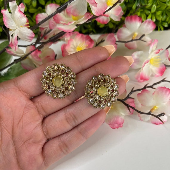 Polki Studs Polki Earrings Kundan Studs Indian Earrings antique