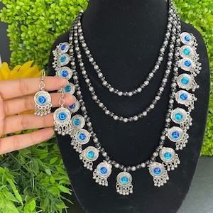 Afghani Oxidized Silver Multi Strand Necklace: Boho Tribal Kuchi Jewelry