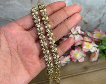 Kundan Polki Bridal Payal Pair: Indian Gold Pearl Anklets