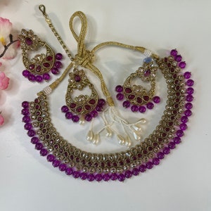 Gold Polki Choker with Chaandbali and Tikka: Indian Jewelry Set