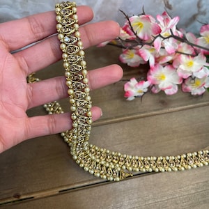 Kundan Polki Bridal Payal Pair: Indian Gold Pearl Anklets