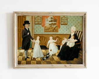 American Primitive Painting • Early American Folk Art Family Portrait