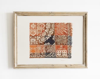 Folk Art Coverlet Print: Antique Woven Textile Watercolor Painting