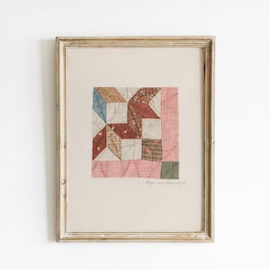 Vintage Quilt Kunstdruck: Rosa Rot Braun Aquarellmalerei
