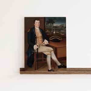 Primitive Folk Art Portrait – Revolutionary War Era Wall Art – Early American Naive Painting – Colonial Rustic Decor – Americana Print