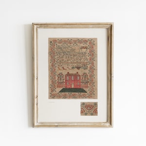 Primitiver Sampler-Druck – Volkskunst Aquarell – Antike Handarbeitskunst – Frühe amerikanische Wanddekoration – Rustikales Bauernhaus zum ausdrucken