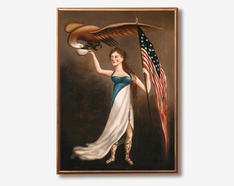 Primitieve volkskunst patriottische print: vrijheid, adelaar en Amerikaanse vlag